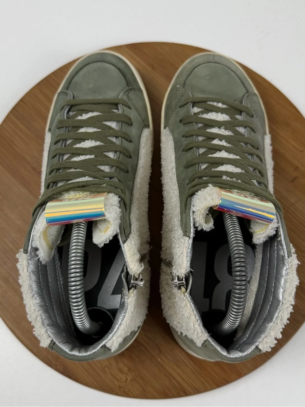 P448 Skate Wad High-Top Sneakers in Olive and Cream Sherpa